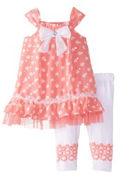 Nannette Infant Girls Orange Dot Chiffon Top White Leggings Outfit 2 PC Set