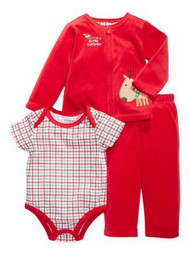 First Impressions Infant Boys Red Velour Reindeer Outfit Pants Shirt & Sweater