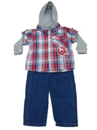 Little Rebels Infant Boys Red Plaid Button Up Football Shirt & Jeans Set 18m