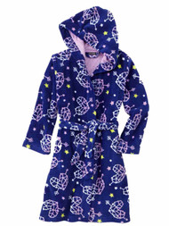 Joe Boxer Girl Blue Fleece Heart Hoodie Bath Robe House Coat Shower Wrap