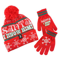 Elf Movie Boys Santa I Know Him Red Knit Winter Hat & Gloves Beanie Set