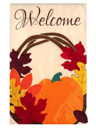 Evergreen Welcome Wreath Autumn Applique Garden Flag 18 by 12 Inch