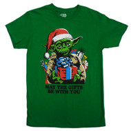 Star Wars Mens Green Christmas T-Shirt May The Gifts Be With You Yoda Shirt