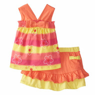 Young Hearts Infant Girls Orange Striped Top & Scooter Shorts 2 Piece Outfit