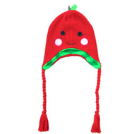 Womens Red Knit Strawberry Peruvian Style Trapper Hat Fleece Lined