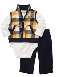 Carters Infant Boys 3 Piece Plaid Outfit Pants Thermal Creeper & Jacket Vest