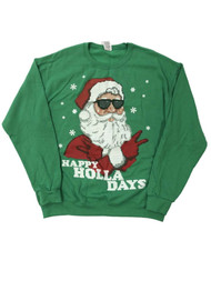 Holiday Party Mens Green Happy Holla Days Santa Claus Christmas Sweatshirt