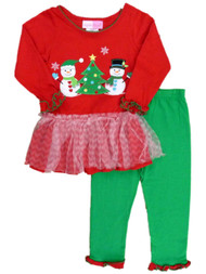 Sophie Rose Toddler Girl 2 Piece Set Green Leggings Red Holiday Snowman Shirt