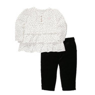 Carters Infant Girls 2 Piece Set Polka Dot Ruffle Shirt & Black Stretch Pants