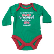 Holiday Time Infant Boys Green Santa Creeper Christmas Bodysuit Puppy Shirt
