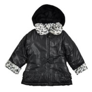 London Fog Girls Shiny Black Winter Coat Fur Bubble Jacket