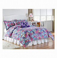 living Quarters Microfiber Twin/Twin XL Bed Comforter Set Emma Floral Peace Sign