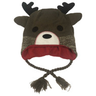 Aquarius Boys Brown Reindeer Peruvian Style Critter Hat Fleece Lined Trapper