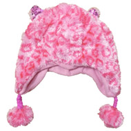 Accessories 22 Girls Fuzzy Pink Leopard Print Trapper Hat Plush Peruvian Beanie