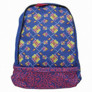 Blue Floral Damask 17" Backpack with Laptop Sleeve, School Travel Bag