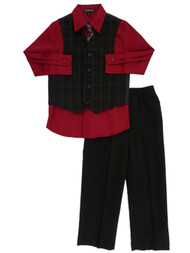 Boys Suit Dress Up Outfit Shirt Pinstripe Vest Tie & Slacks