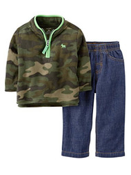 Carters Infant Boys 2 Piece Outfit Camouflage Fleece Moose Jacket Blue Jeans