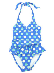 Girls Blue Polka Dot Swimming Suit Swim Bathing Suit 1 Piece