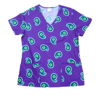 Simply Basic Womens Purple Paisley Medical Smock Nurse Scrubs Shirt Top