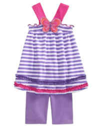 Young Hearts Infant Girls Purple Stripe Butterfly Outfit Shirt & Shorts