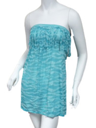 Bongo Junior Women Aqua Green Swim Suit Cover Neon Zebra Strapless Sun Dress