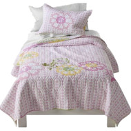 Mud Hut Pink Jasmine Floral Applique Full Queen Quilt & Shams Set Comforter