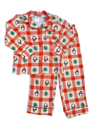 Girl Thing Girls Red Flannel Penguin Pajamas Holiday Pjs