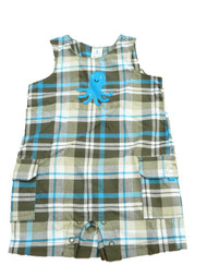 Carters Infant Boys Blue & Brown Plaid Octopus Overalls