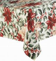 St Nicholas Square Poinsettia Holly & Pine Tablecloth Fabric Table Cloth 70 Rnd