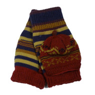 Isotoner Womens Purple & Brown Stripes Convertible Flip Top Fingerless Gloves