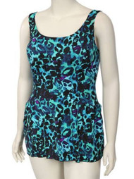 Beach Native Womens Blue Green Leopard Print Swimdress Swim Suit Swim Dress