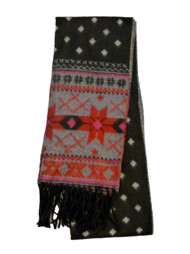 Womens Soft Black & Gray Poinsettia Christmas Flower Fringed Winter Scarf