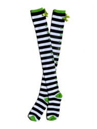 Target Womens Sexy Black White & Green Striped Thigh High Socks With Bows