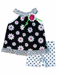 Wonder Kids Infant Girls Daisy Print Top & Polka Dot Shorts 2 Piece Outfit