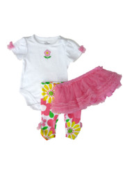 Infant Girls Flower Bodysuit Floral Leggings & Tutu Skirt 3 PC BabyOutfit