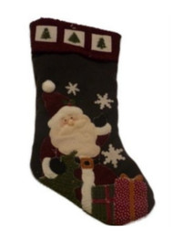 Holiday Time Embellished Green Felt Santa Christmas Stocking With Pom Pom Hat