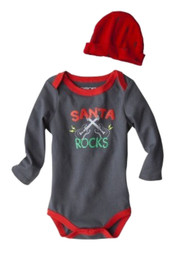 Cherokee Infant Boys Santa Rocks Christmas Bodysuit & Hat Set