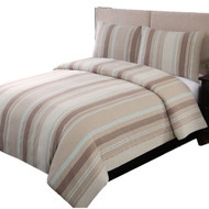 Home Classics Logan Tan Beige Stripe 3 Pc Duvet Set King Bed Comforter Cover