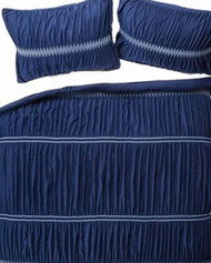 Twin XL Navy Blue Sheared Ruched Comforter & Sham Set