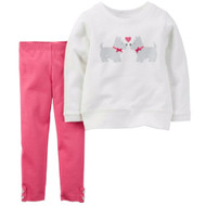 Carters Infant Girls Pink & White Yorkie Dog 2 Piece Outfit Shirt & Leggings