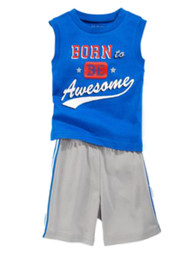 First Impressions Infant Boy 2 PC Born To Be Awesome Tank Top Mesh Shorts