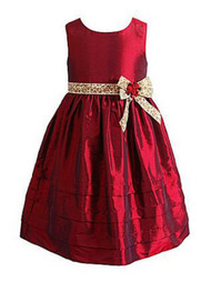 Sweetheart Rose Infant Girl Red Satin Party Holiday Dress Leopard Accent