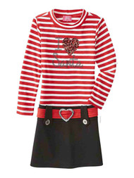 Pinky Girls Red & White Striped I Love Santa Christmas Dress Holiday Heart