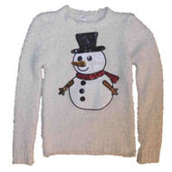 No Boundaries Junior Women Fuzzy White Ivory Snowman Holiday Sweater Pullover