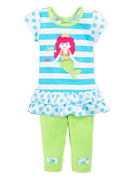 Nannette Infant Girls 2 Piece Mermaid Outfit with Blue Shirt Green Leggings
