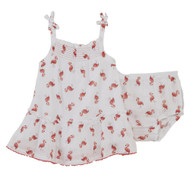 Infant Girls White Pink Flamingo Print Smocked Dress Sleeveless Sundress