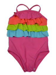 Baby Buns Infant & Toddler Girls 1 Piece Ruffled Pink Swimming Suit