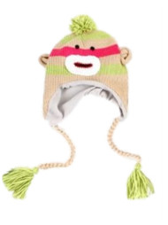 Manhattan Hat Company Womens Green Striped Sock Monkey Pom Trapper Hat