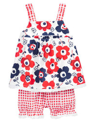 First Impressions Infant Girls 2 PC Flower Shirt & Red Check Bloomers Set