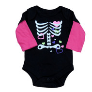 Fade Glory Infant Girls Black Pink Skeleton Creeper Halloween Bodysuit Shirt